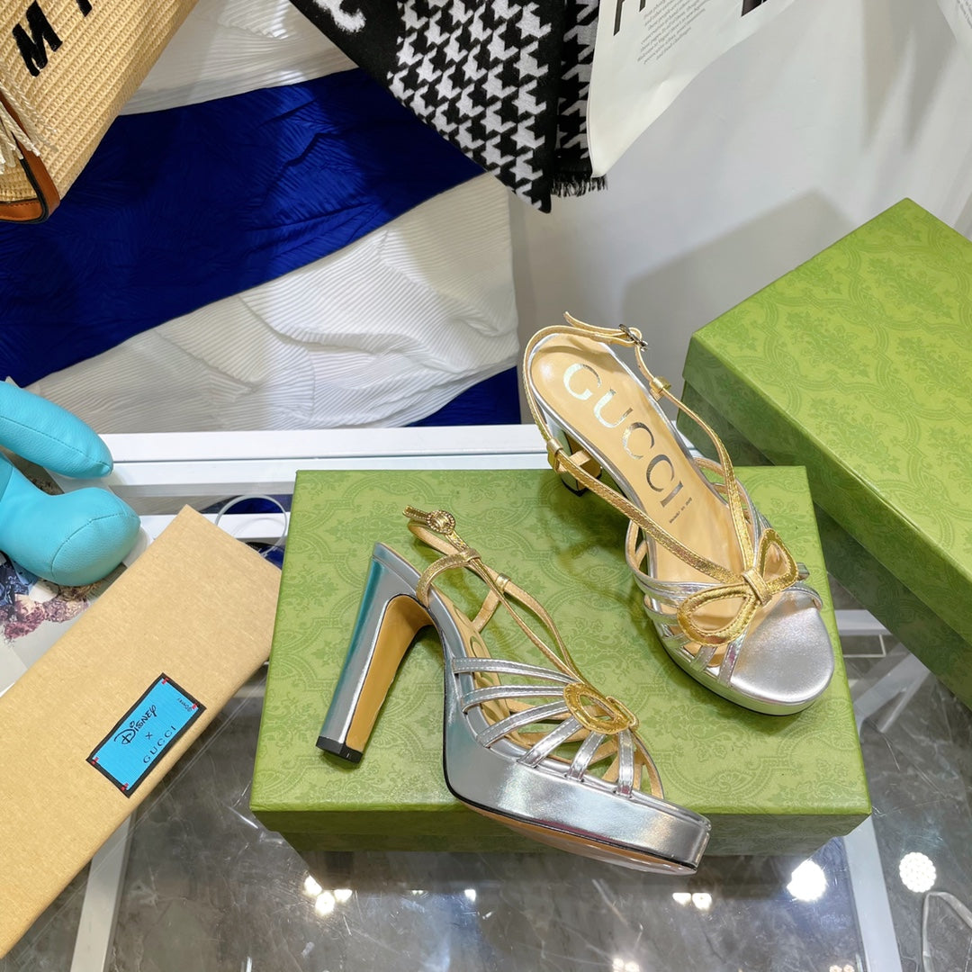 GG HIGH HEEL SANDAL METALLIC GOLD AND SILVER LAMBSKIN