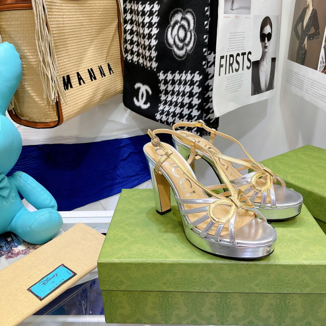 GG HIGH HEEL SANDAL METALLIC GOLD AND SILVER LAMBSKIN