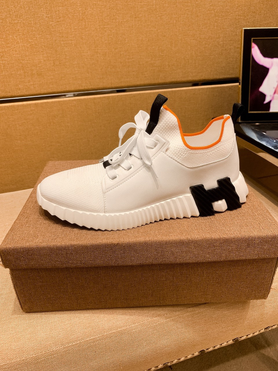 HM Men's Depart Slip-on Sneaker White Knit Cowhide 263690