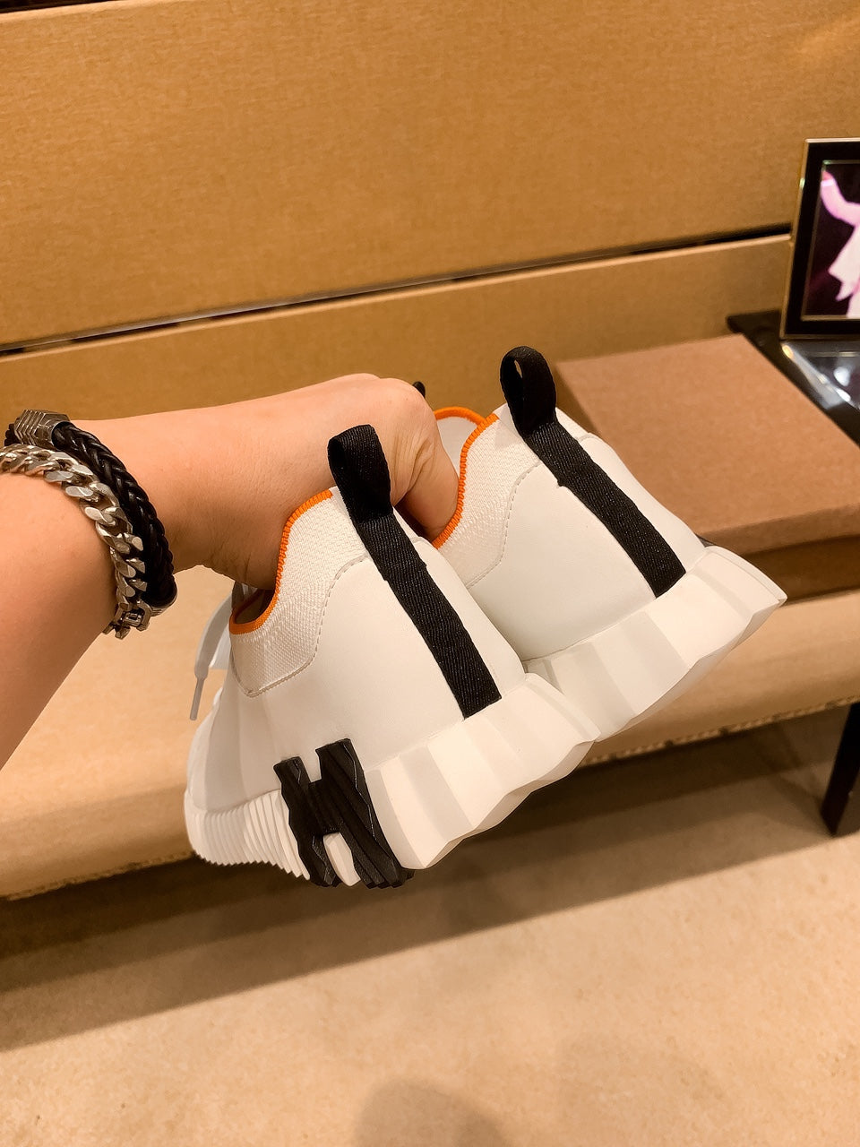 HM Men's Depart Slip-on Sneaker White Knit Cowhide 263690