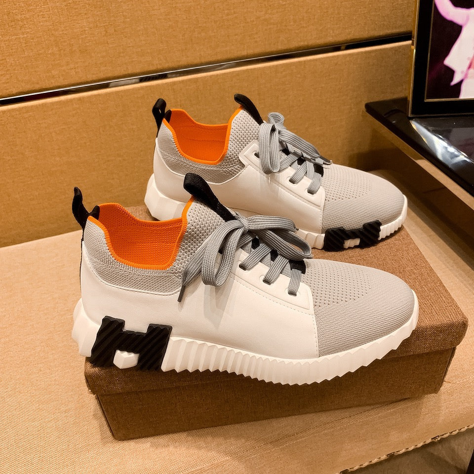 HM Men's Depart Slip-on Sneaker White Grey Knit Cowhide 263685