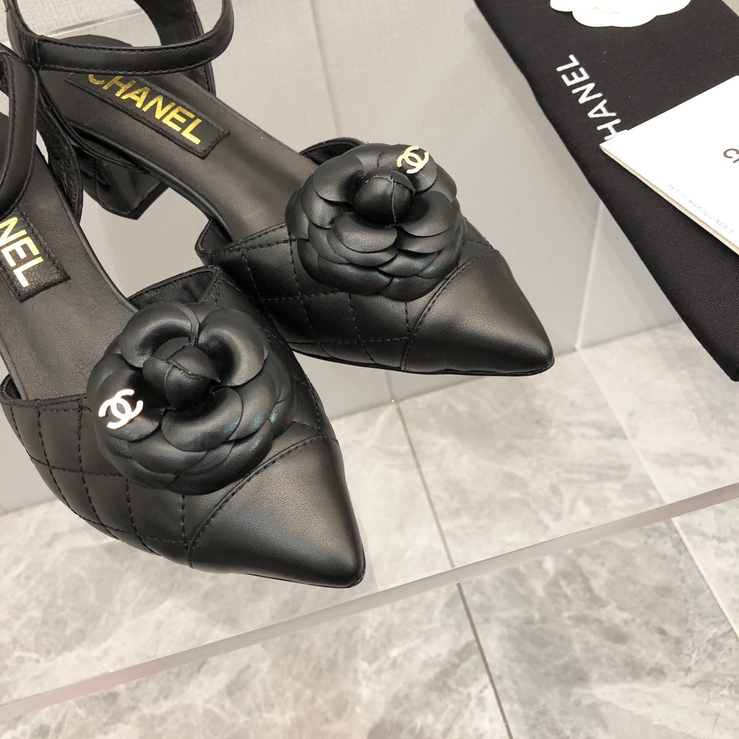 CC 25C 5CM Slingback Flats Black Leather 213242