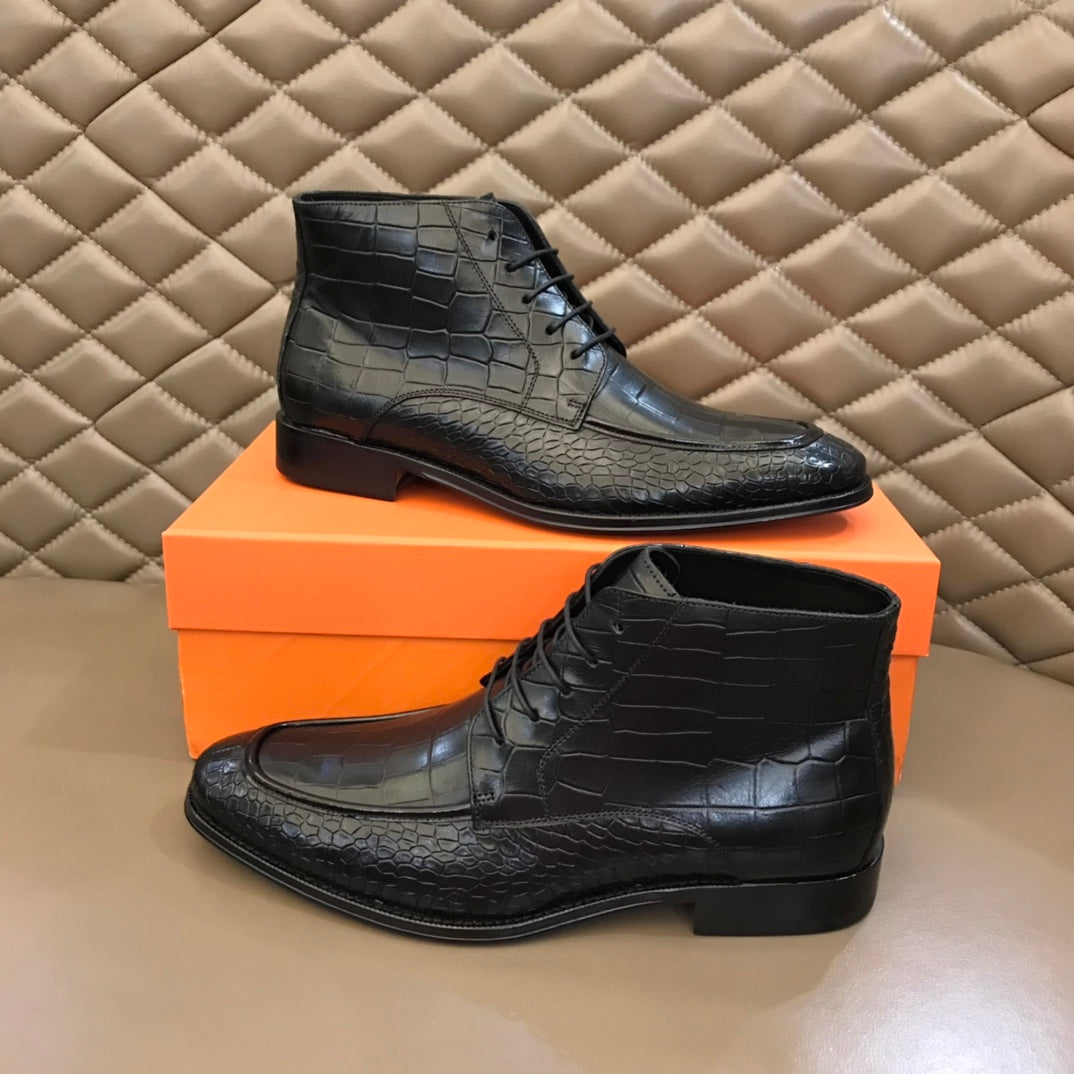 HM Men's Lace-up Dress Boot Black Cowhide