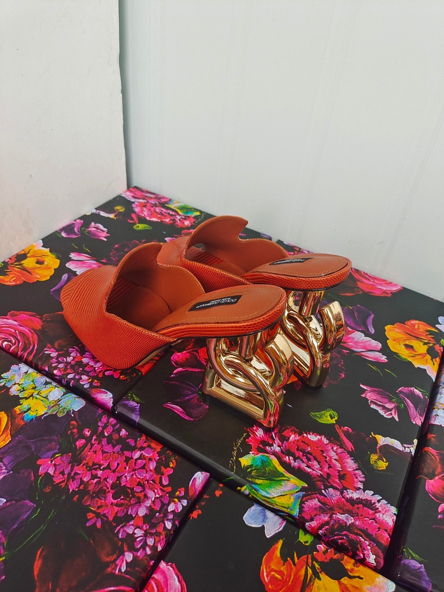 d&g iguana print brown calfskin 90 heel