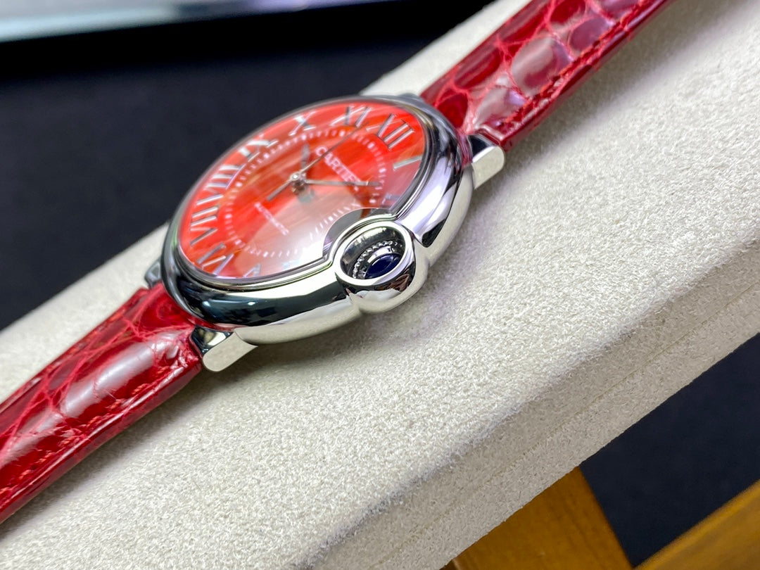 Cartier Balloon 36mm Silver Red Dial
