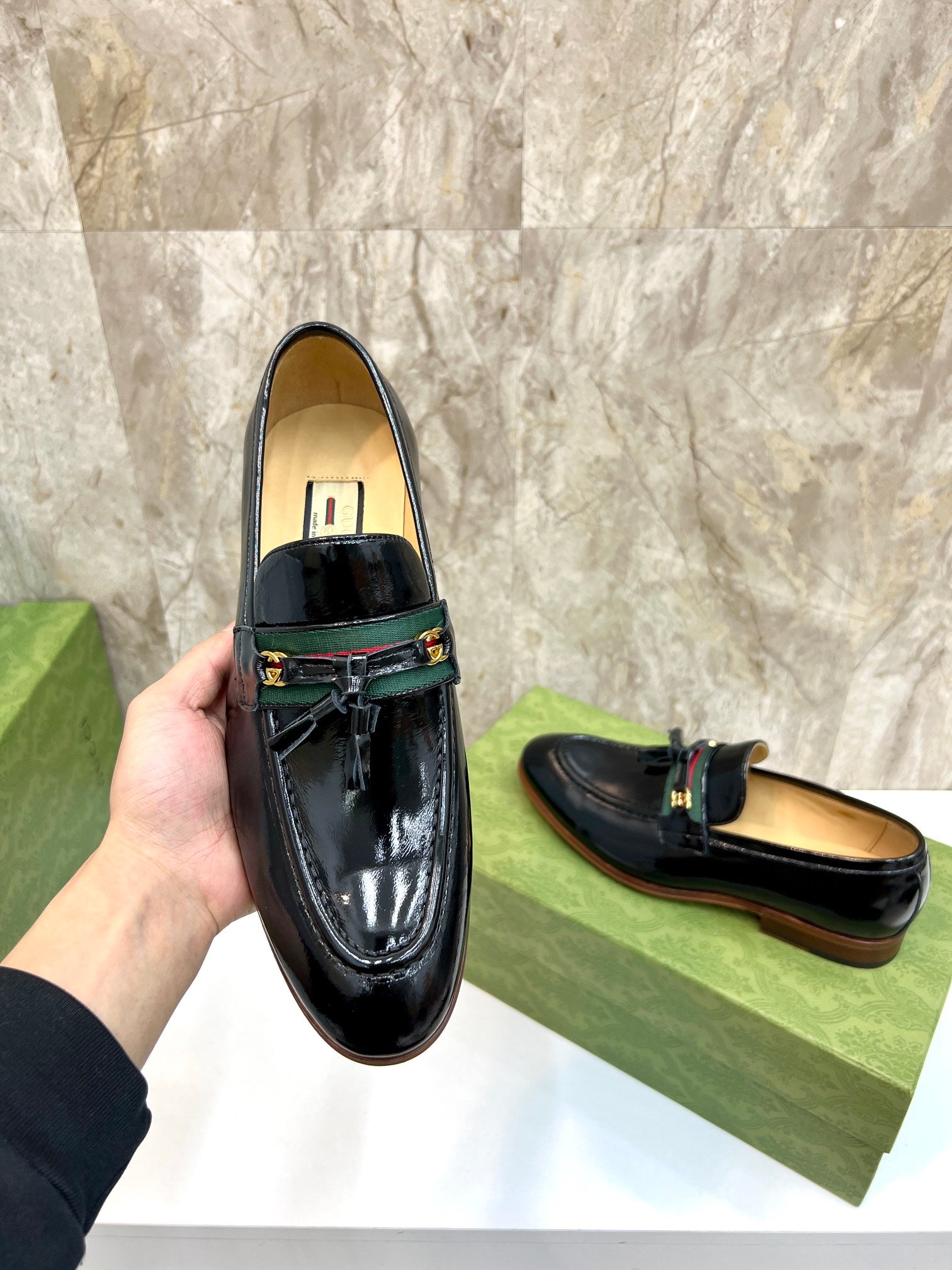 GG Men's Tassel Loafer Black Patent Leather 548745