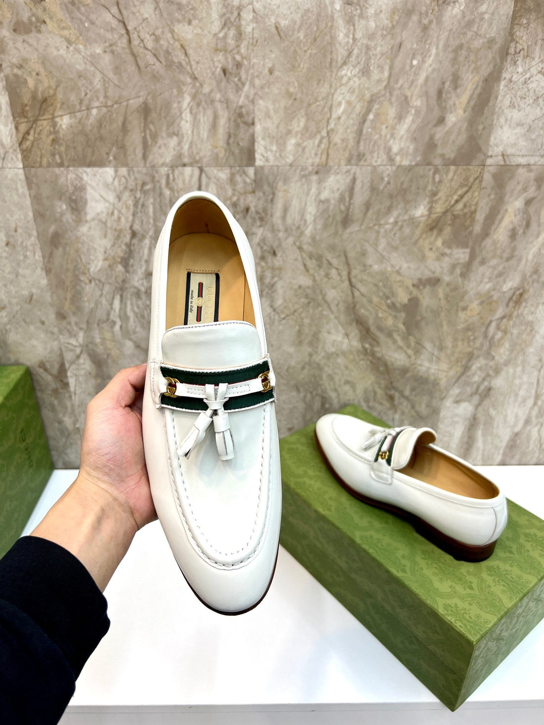 GG Men's Tassel Loafer White Cowhide 548746