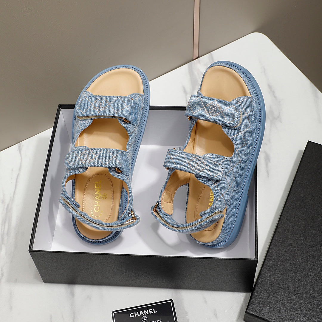 CC 25S Dad Sandal Blue Denim Beige Calfskin