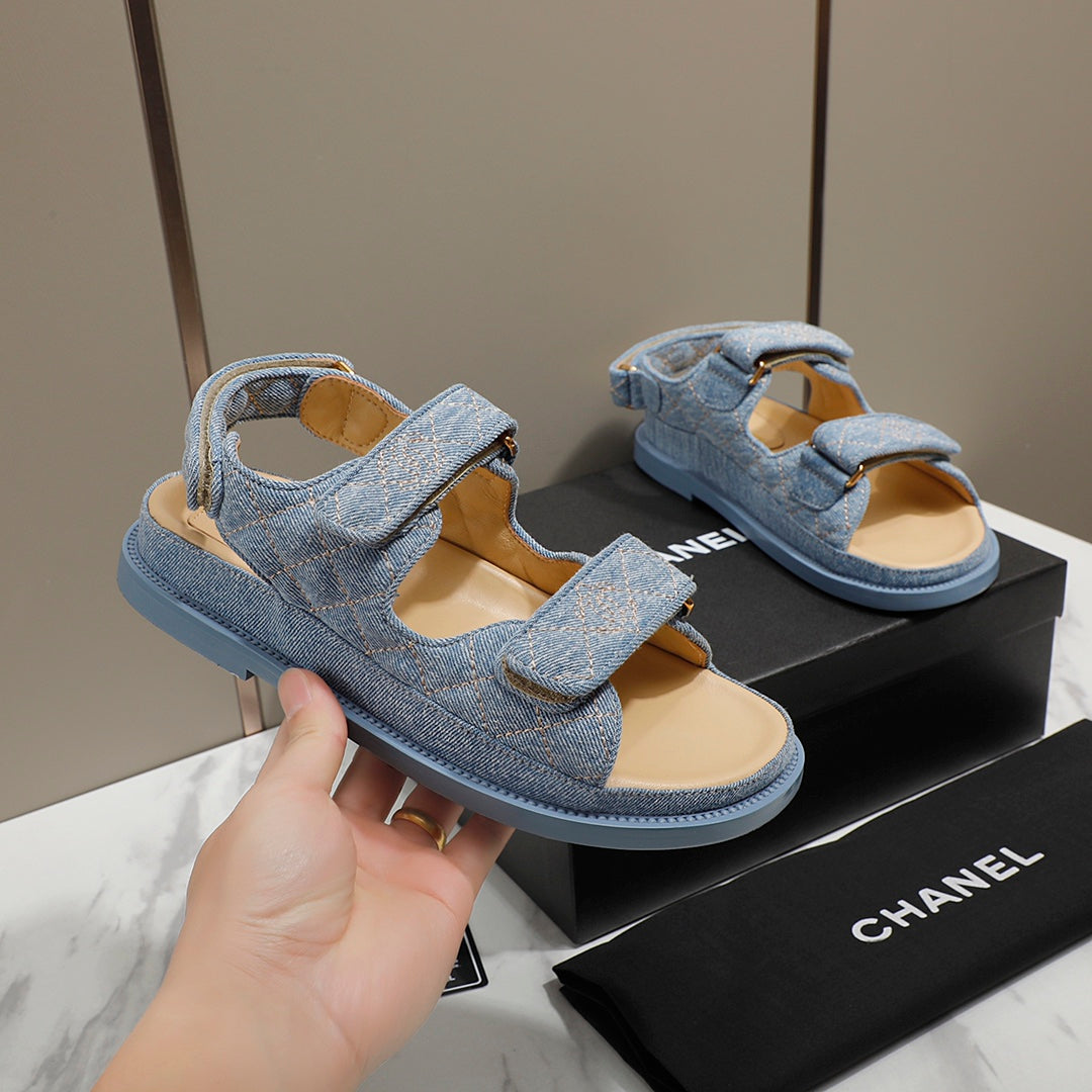 CC 25S Dad Sandal Blue Denim Beige Calfskin