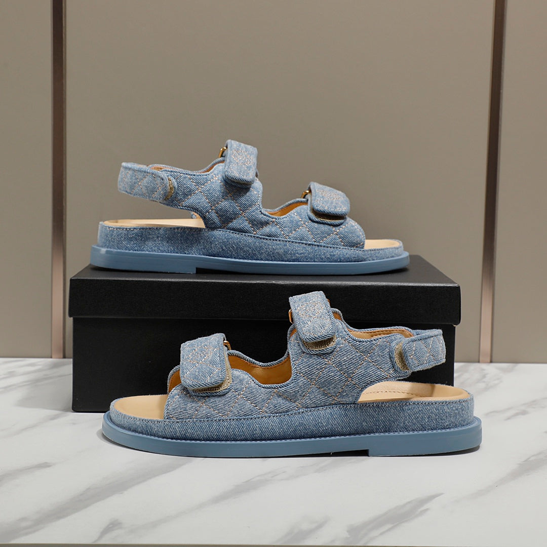 CC 25S Dad Sandal Blue Denim Beige Calfskin