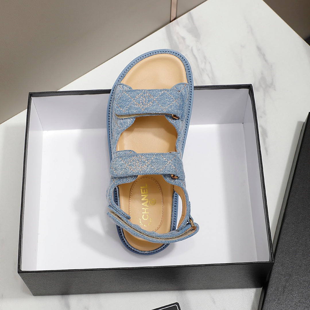 CC 25S Dad Sandal Blue Denim Beige Calfskin