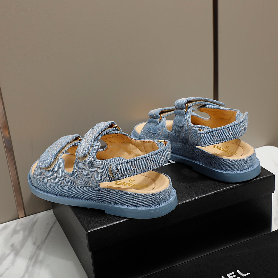 CC 25S Dad Sandal Blue Denim Beige Calfskin