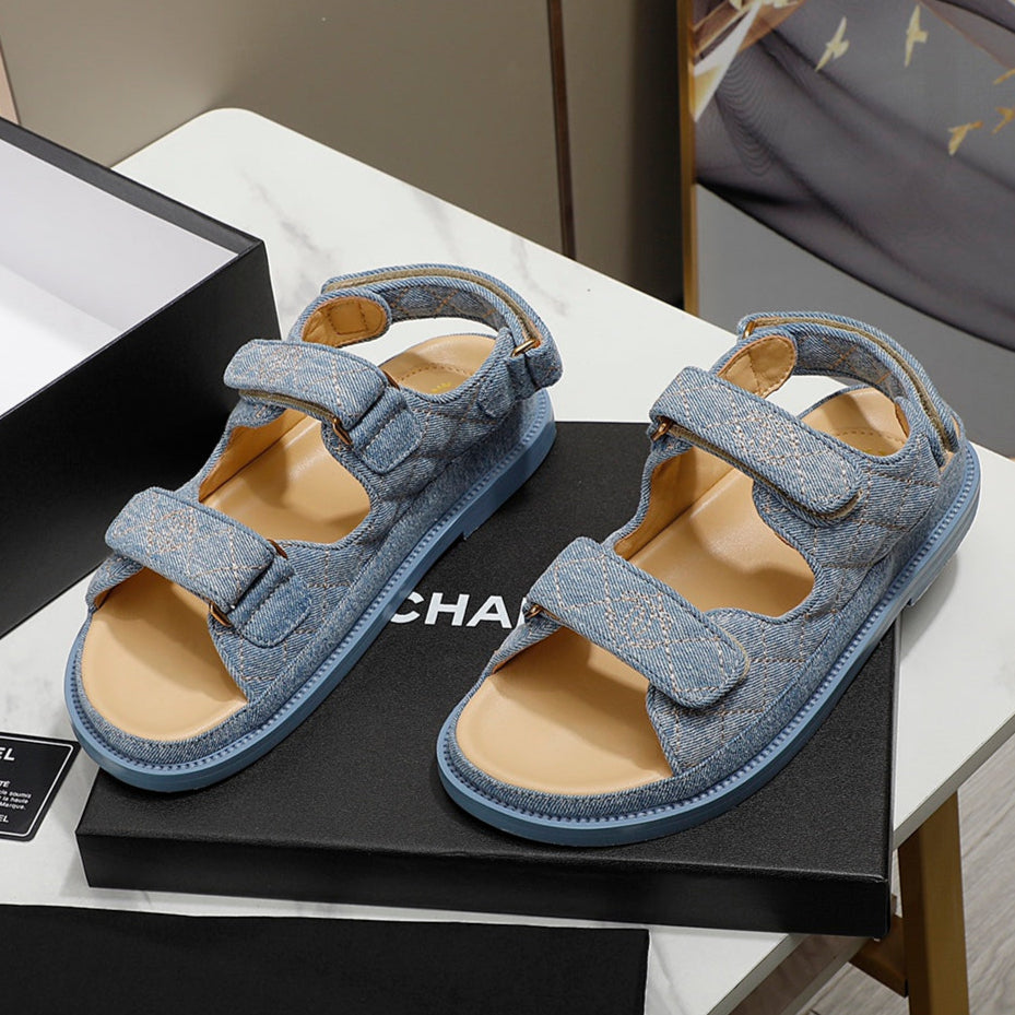 CC 25S Dad Sandal Blue Denim Beige Calfskin