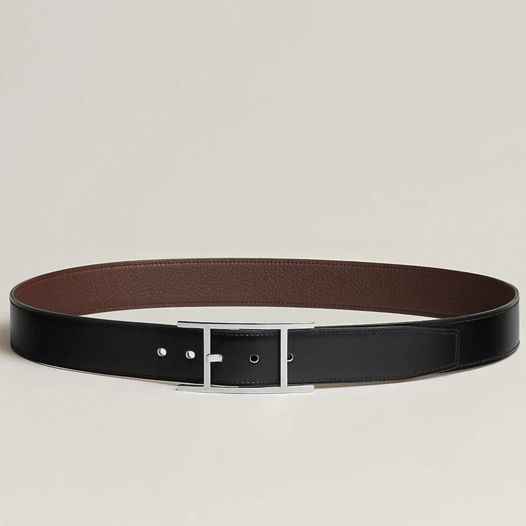 HM Silver Quentin Reversible 32mm Belt Black Chocolate Leather 187794