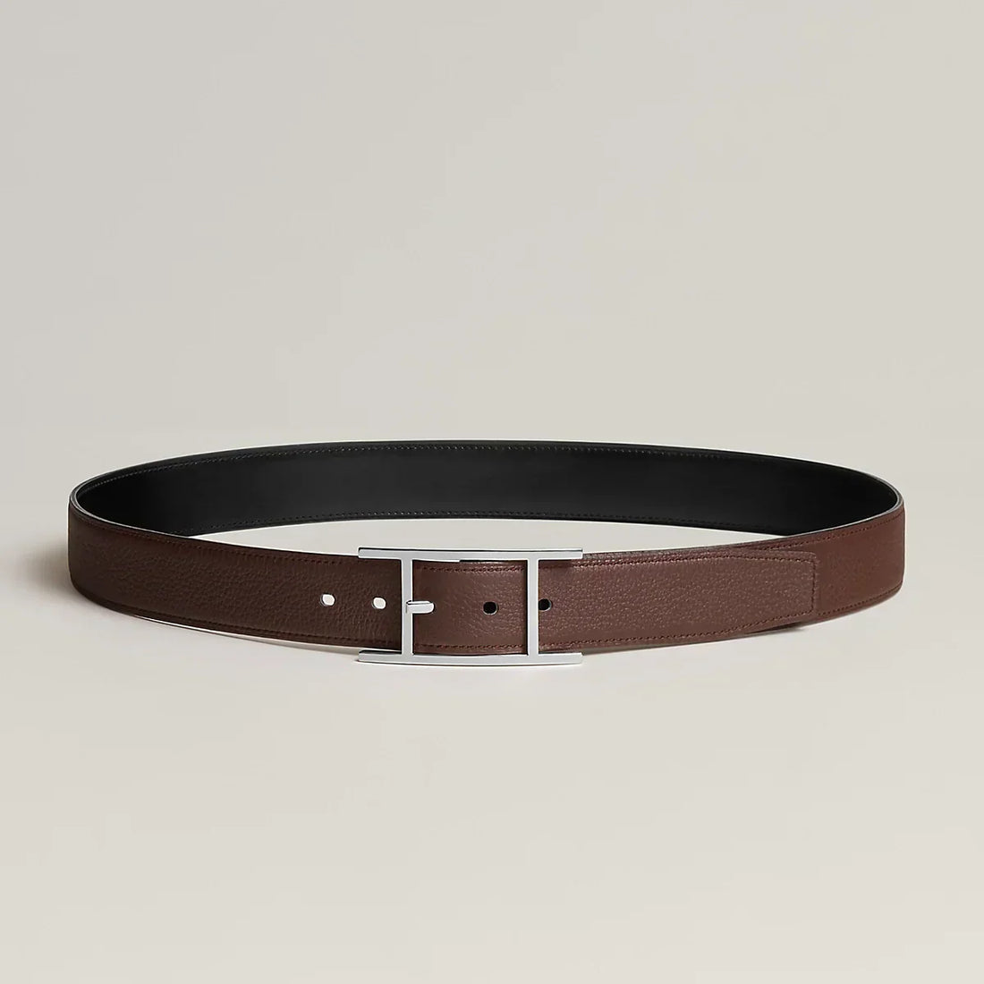 HM Silver Quentin Reversible 32mm Belt Black Chocolate Leather 187794
