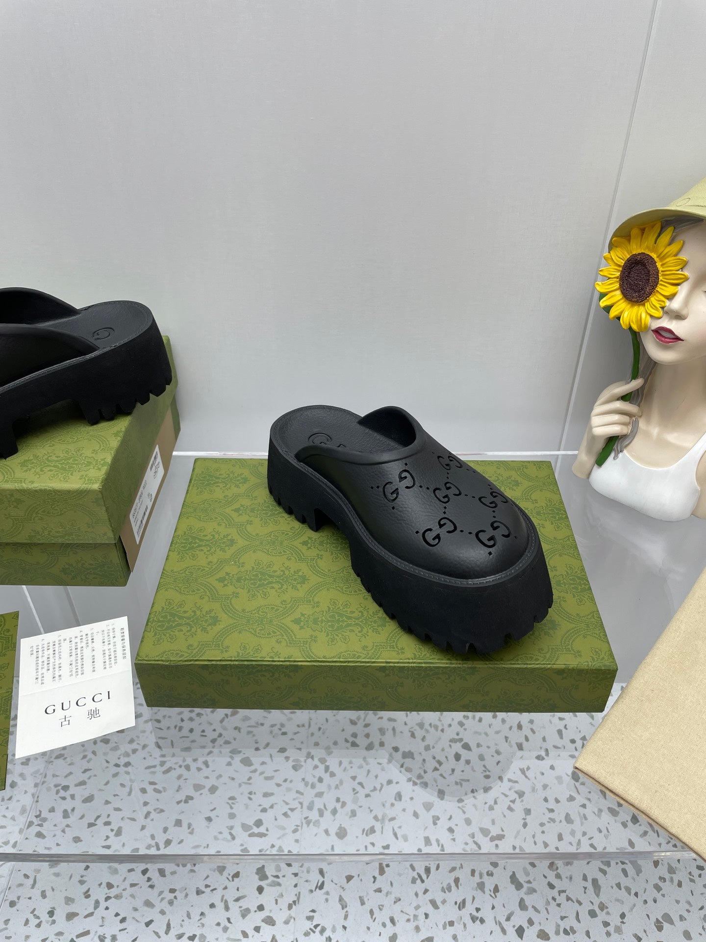 GG PLATFORM PERFORATED G 55 SANDAL BLACK IP FOAM