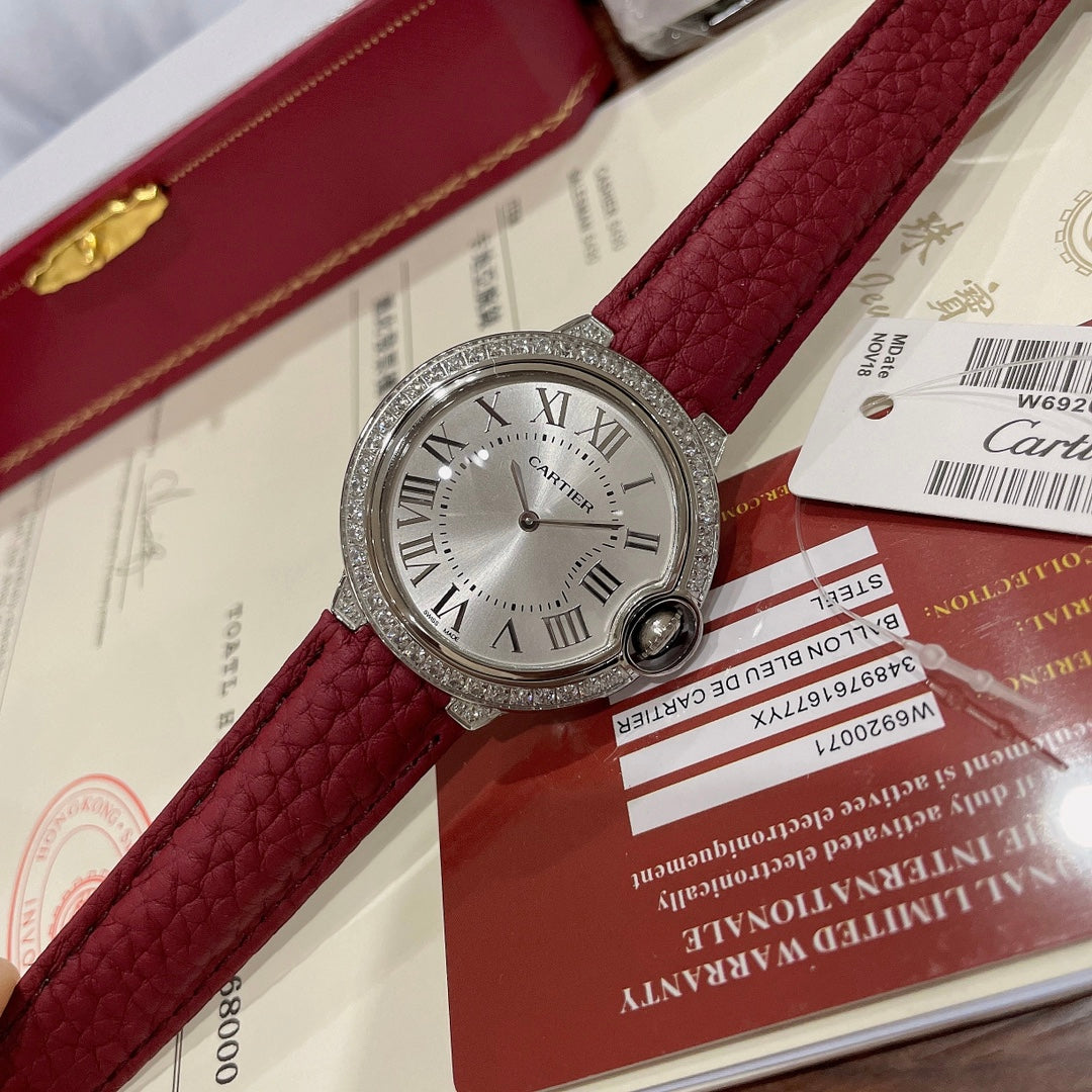 Cartier Ballon Bleu 36mm Diamond Leather