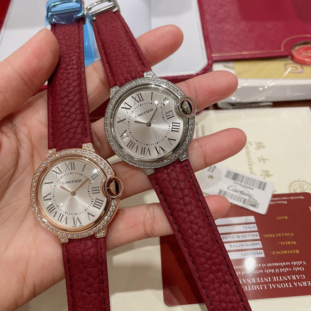 Cartier Ballon Bleu 36mm Diamond Leather