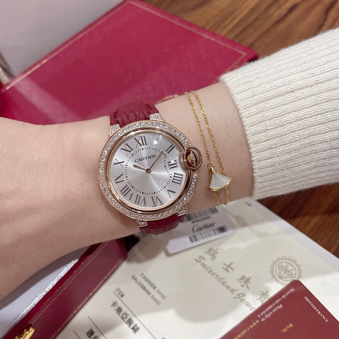 Cartier Ballon Bleu 36mm Diamond Leather