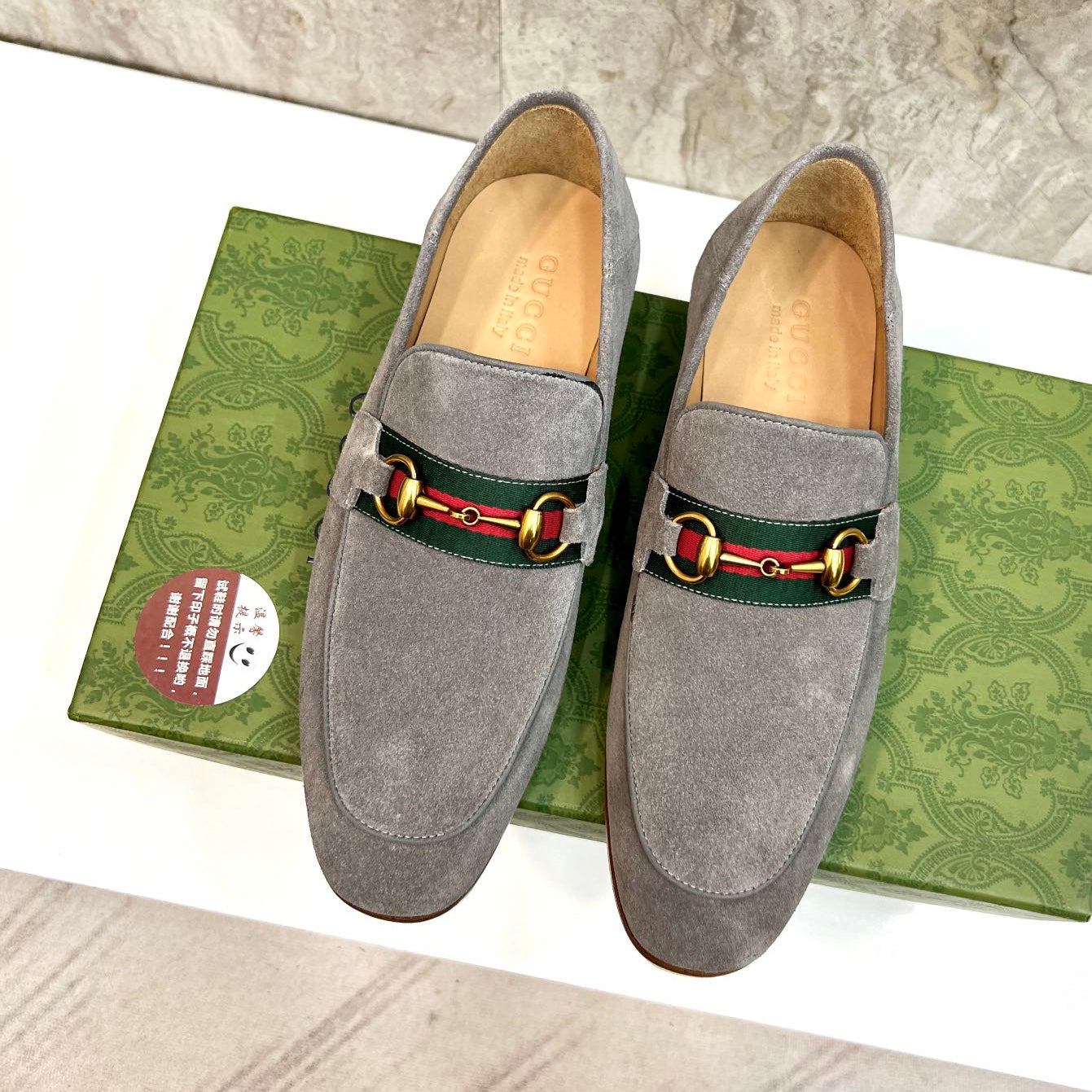 GG Men's Horsebit Loafer Grey Suede 550326