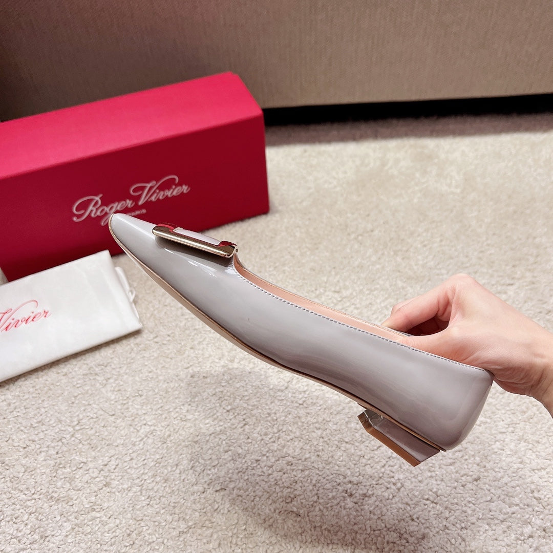 Belle Viv Buckle Square Pumps Grey Italian Imported Leather