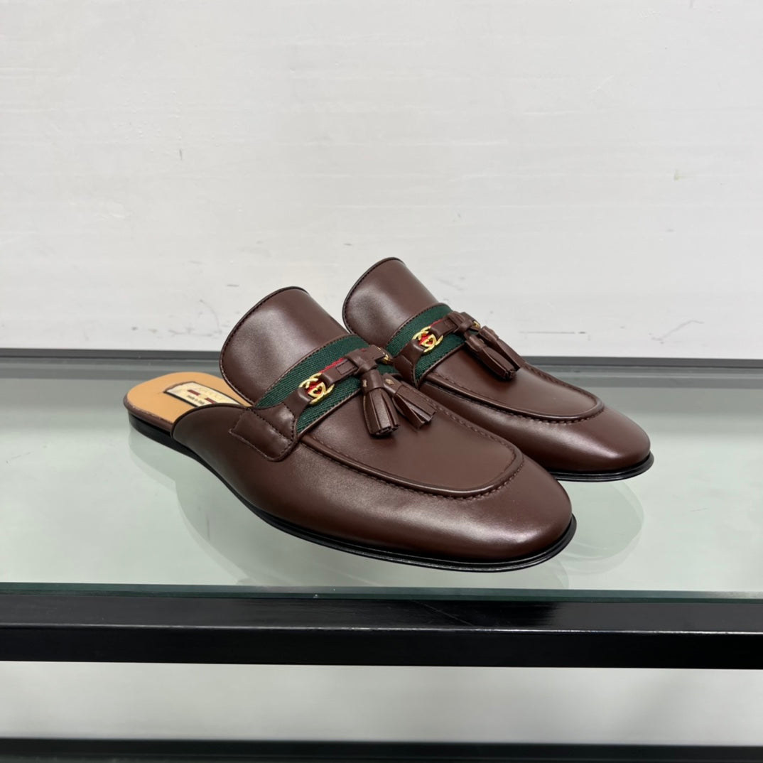 GG Men's Tassel Mule Brown Calfskin 559045