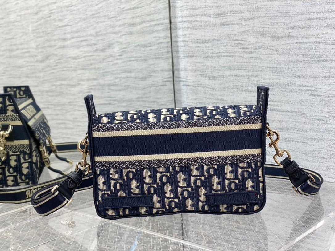 CD Small Diorcamp Bag 23 Blue Oblique Embroidery Denim