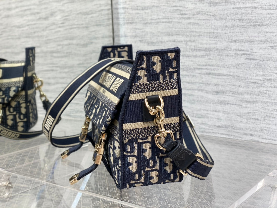 CD Small Diorcamp Bag 23 Blue Oblique Embroidery Denim