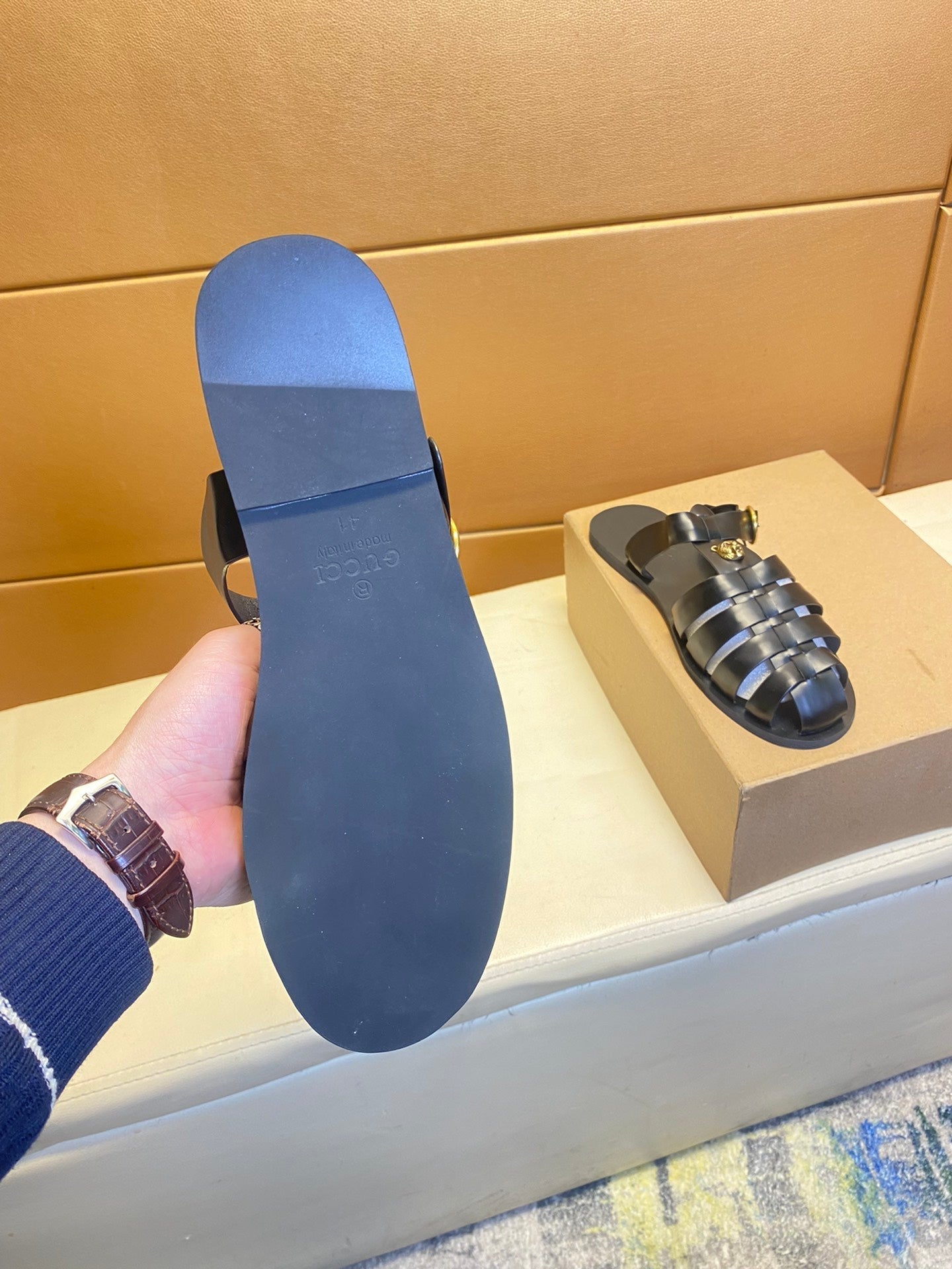 GG Men's Sandals Black Cowhide