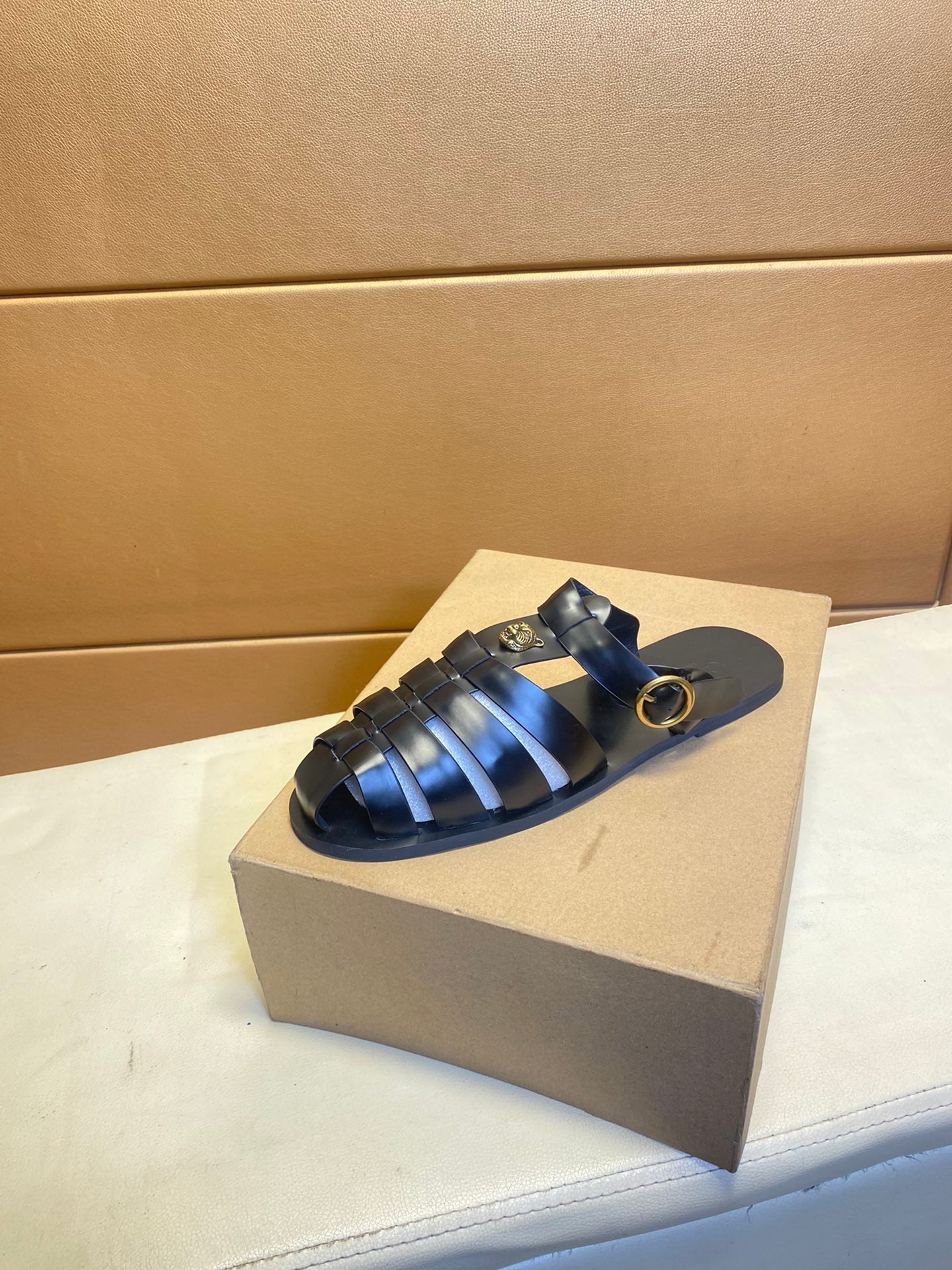 GG Men's Sandals Black Cowhide