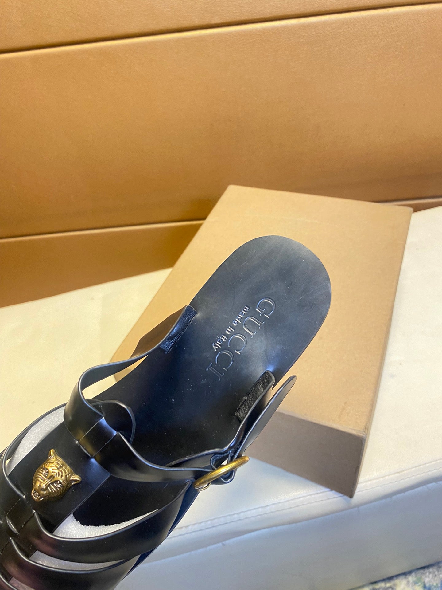 GG Men's Sandals Black Cowhide