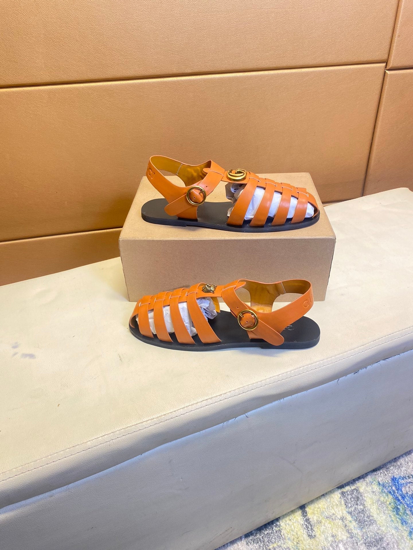 GG Men's Sandals Orange  Cowhide 743279