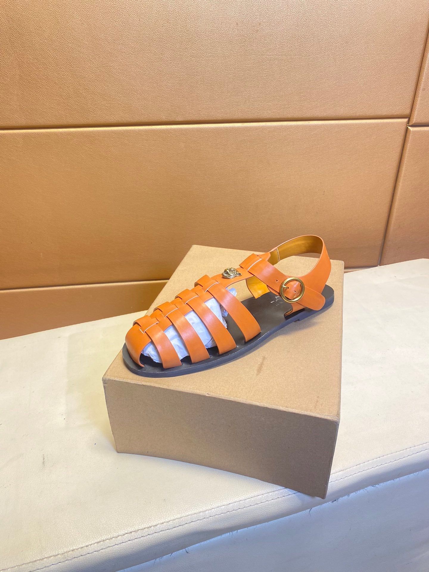 GG Men's Sandals Orange  Cowhide 743279