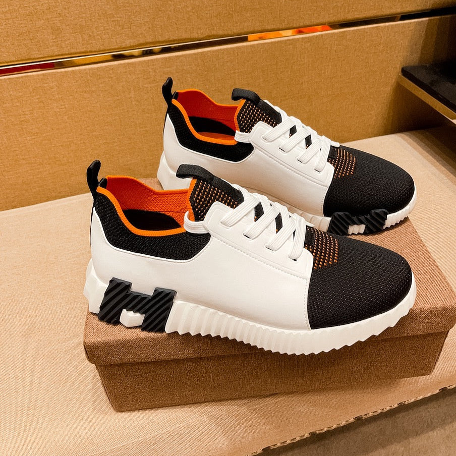 HM Men's Depart Slip-on Sneaker White Black Knit Cowhide 541299