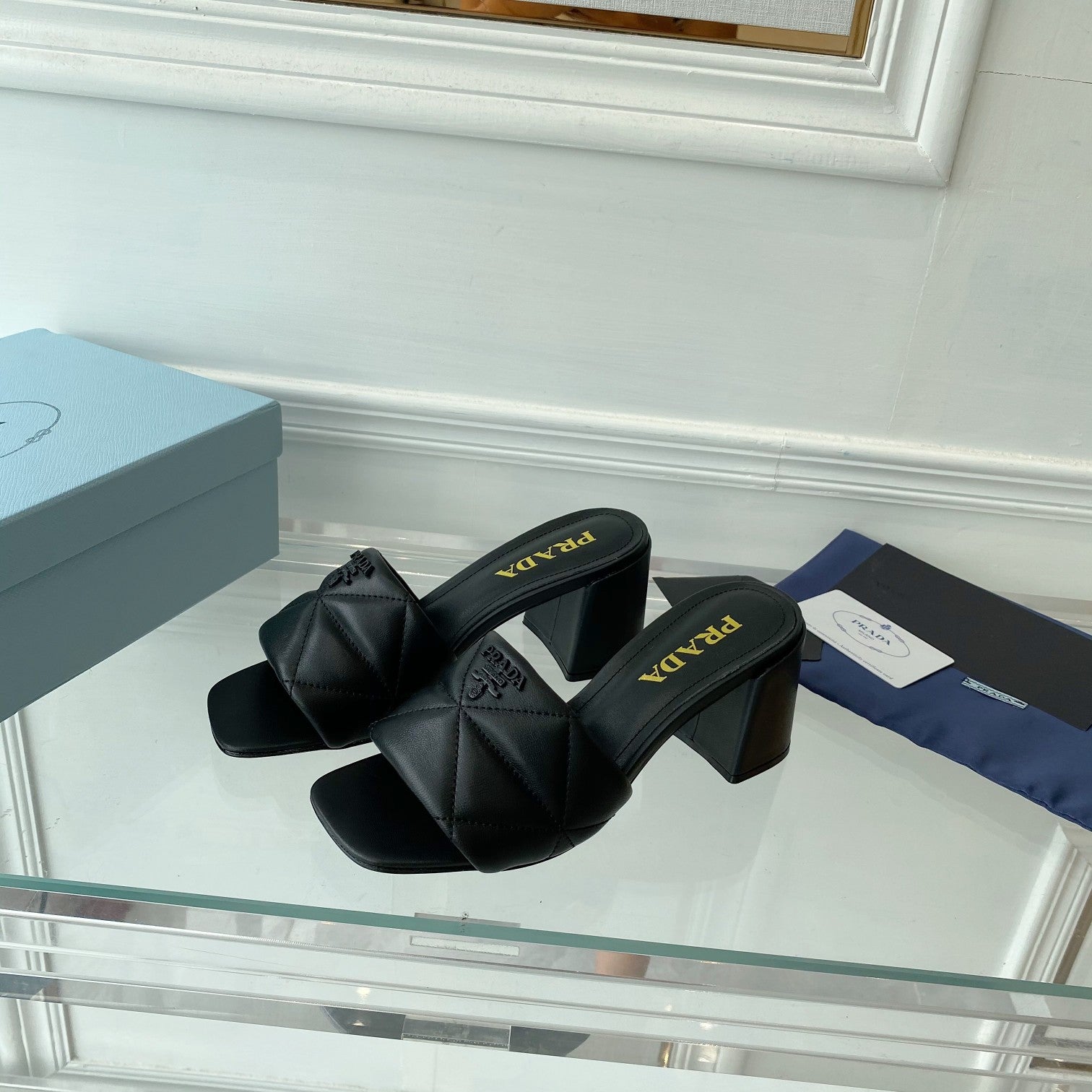 PRA QUILTED NAPPA HEELED SANDALS BLACK LAMBSKIN