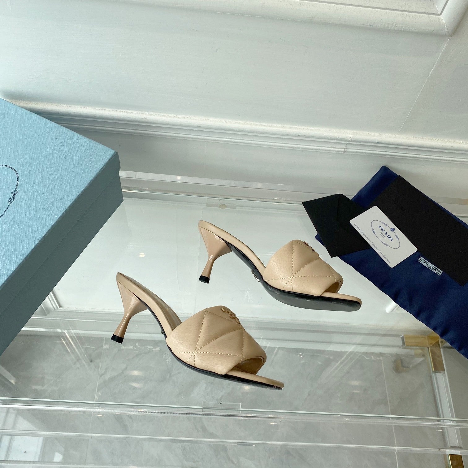 PRA QUILTED HIGH HEELS SANDALS 65 BEIGE LAMBSKIN