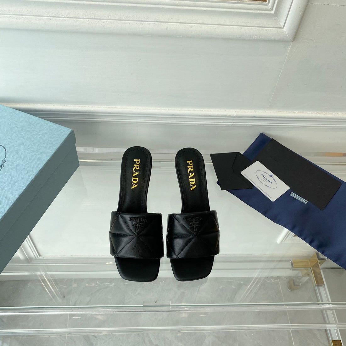 PRA QUILTED HIGH HEELS SANDALS 65 BLACK LAMBSKIN