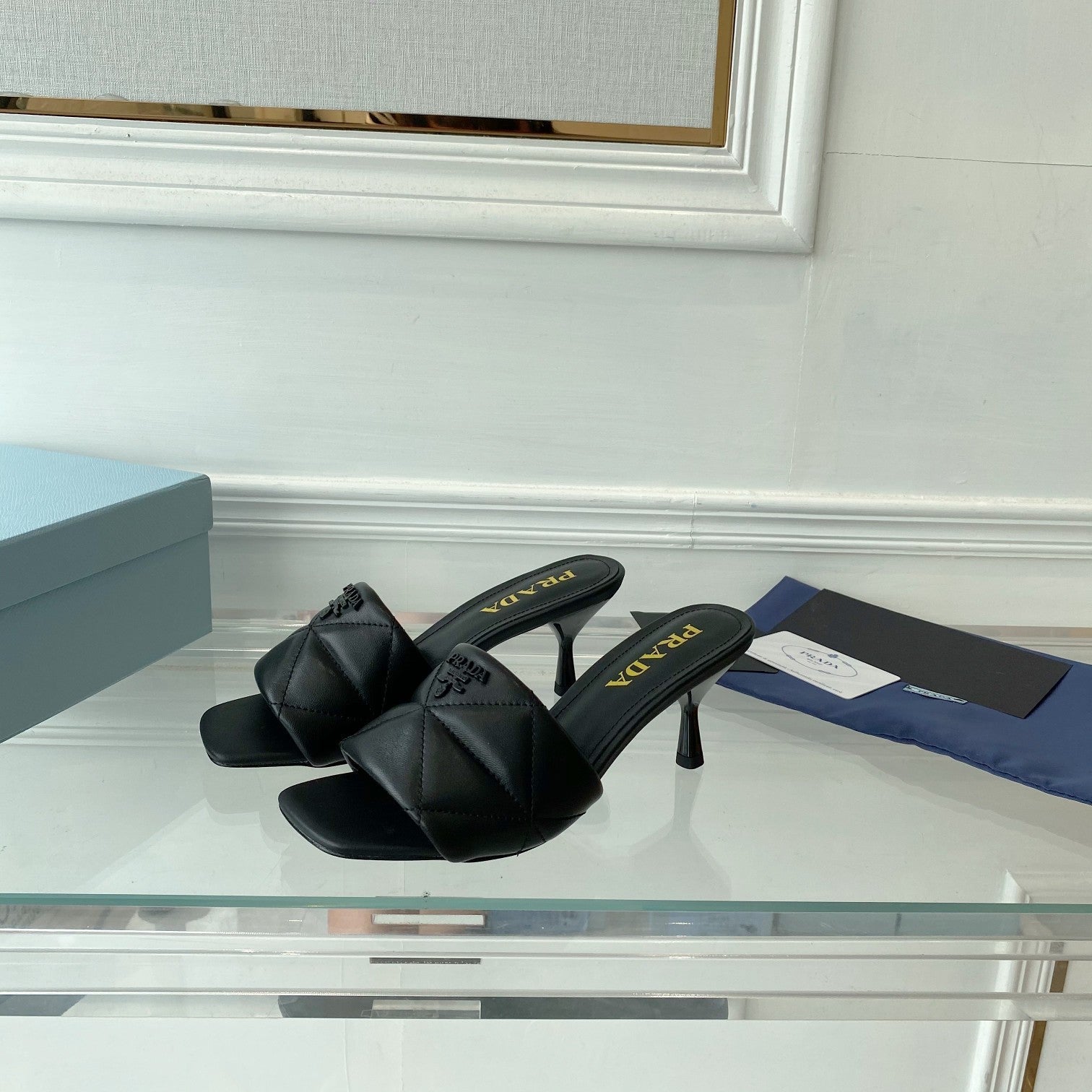 PRA QUILTED HIGH HEELS SANDALS 65 BLACK LAMBSKIN