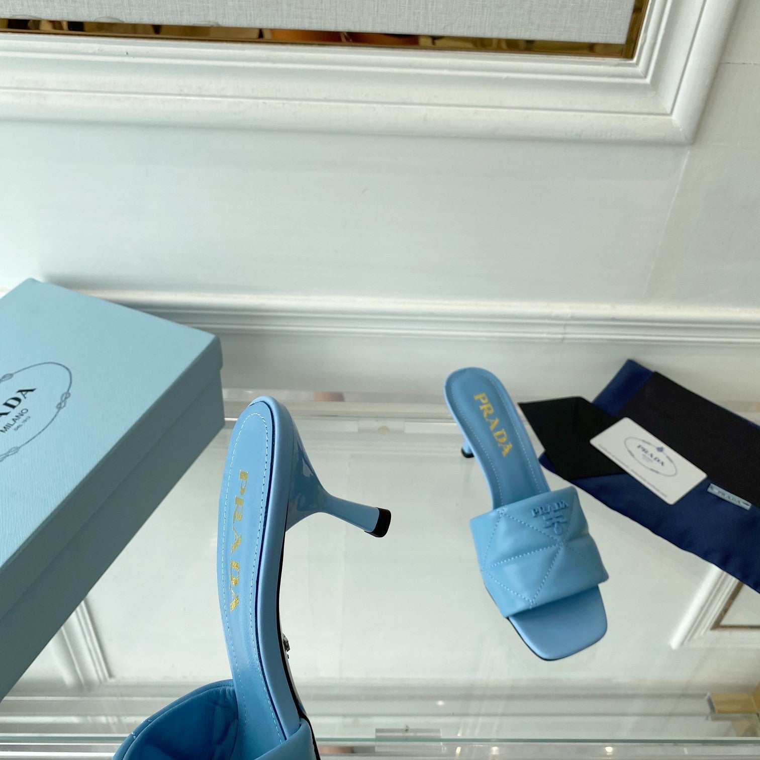 PRA QUILTED HIGH HEELS SANDALS 65 SKY LAMBSKIN