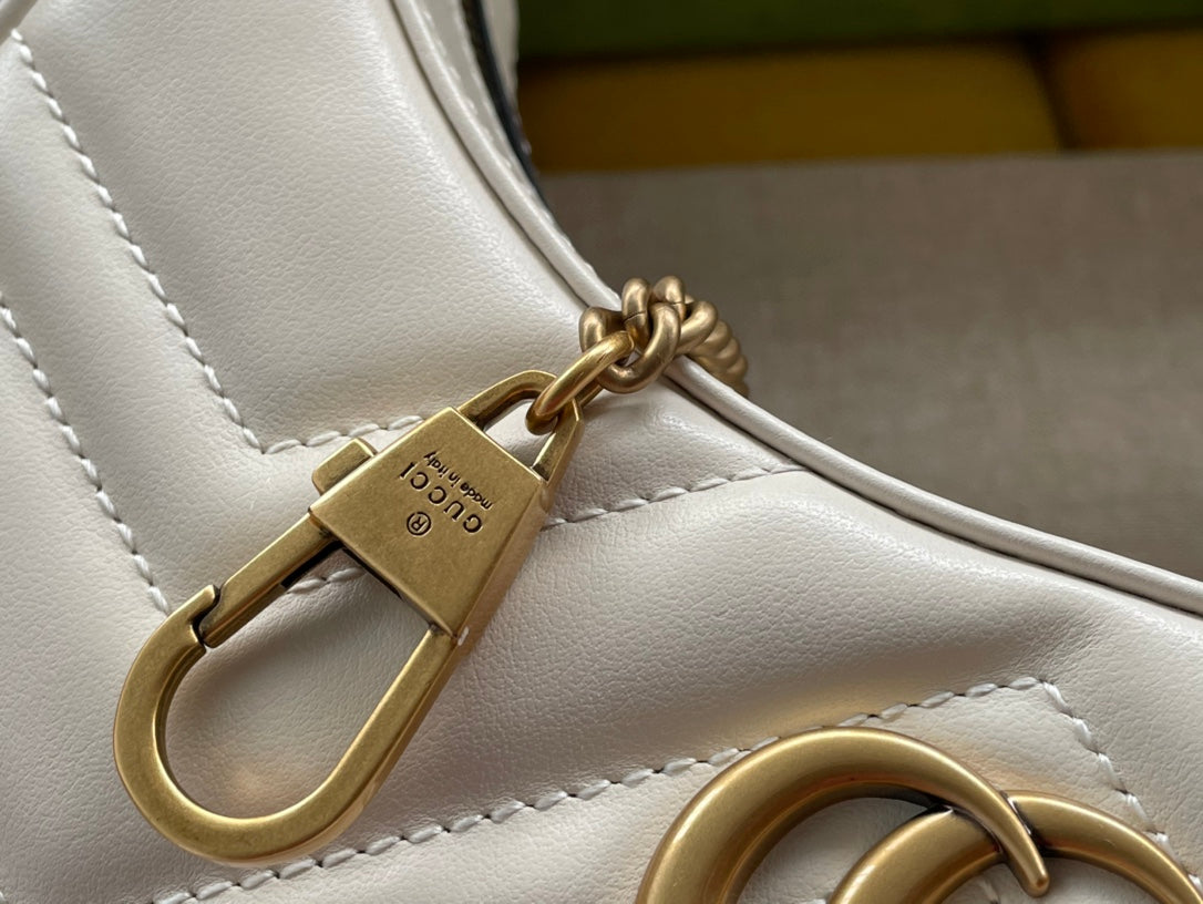 Gucci Marmont 21cm Shoulder Bag White Leather 333534