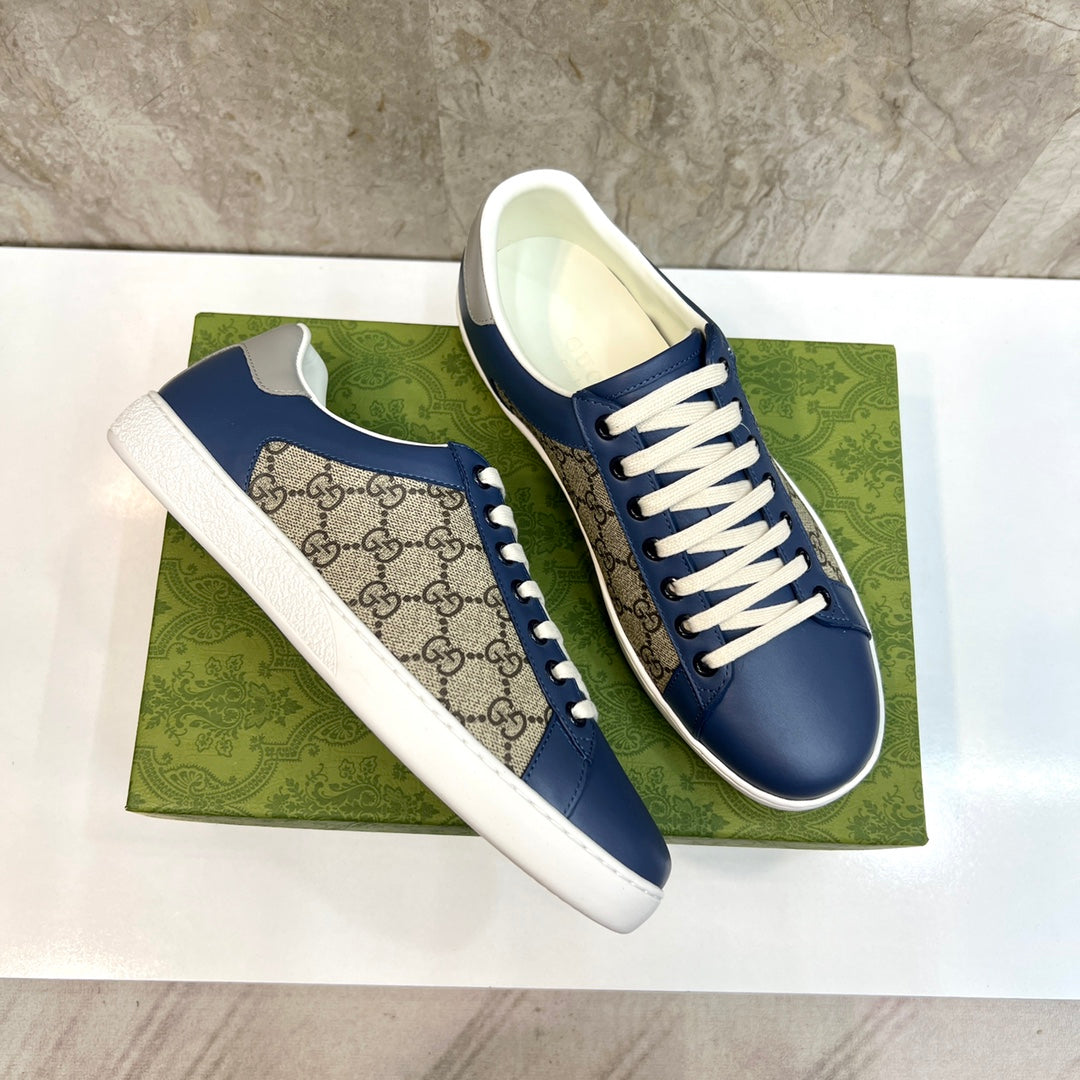 GG Men's Supreme Sneaker Navy Blue Canvas Cowhide 525940