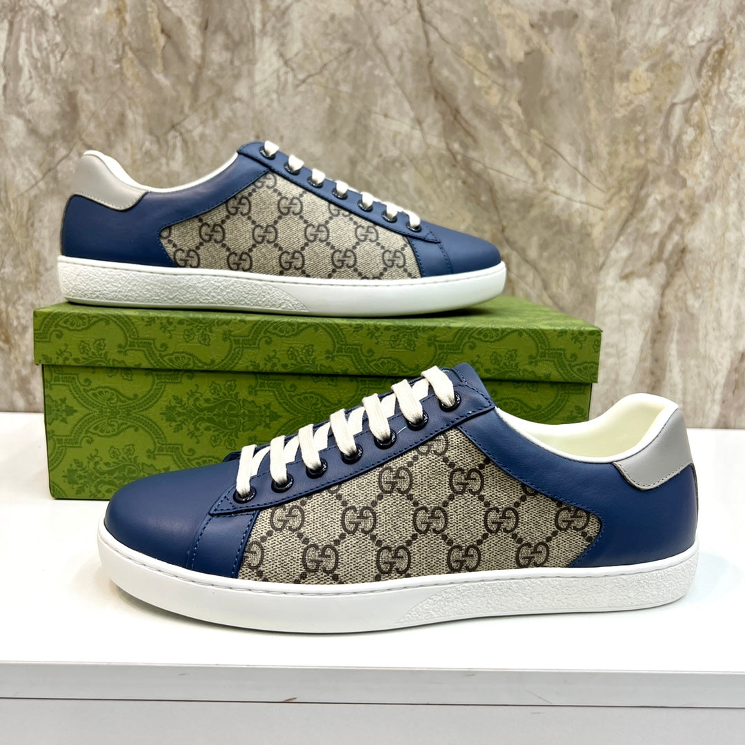 GG Men's Supreme Sneaker Navy Blue Canvas Cowhide 525940