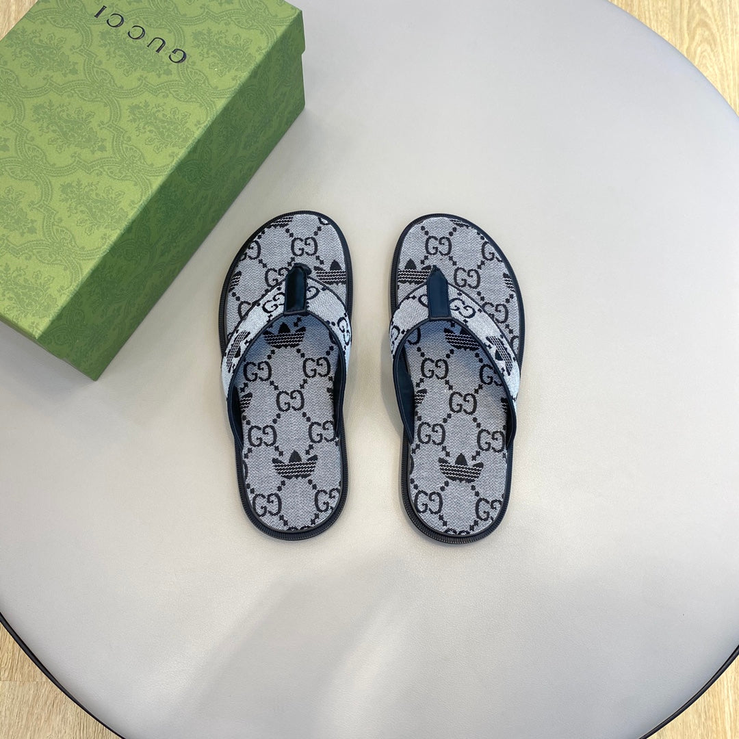 GG x Adidas Men's Thong Sandals Grey Canvas 558901