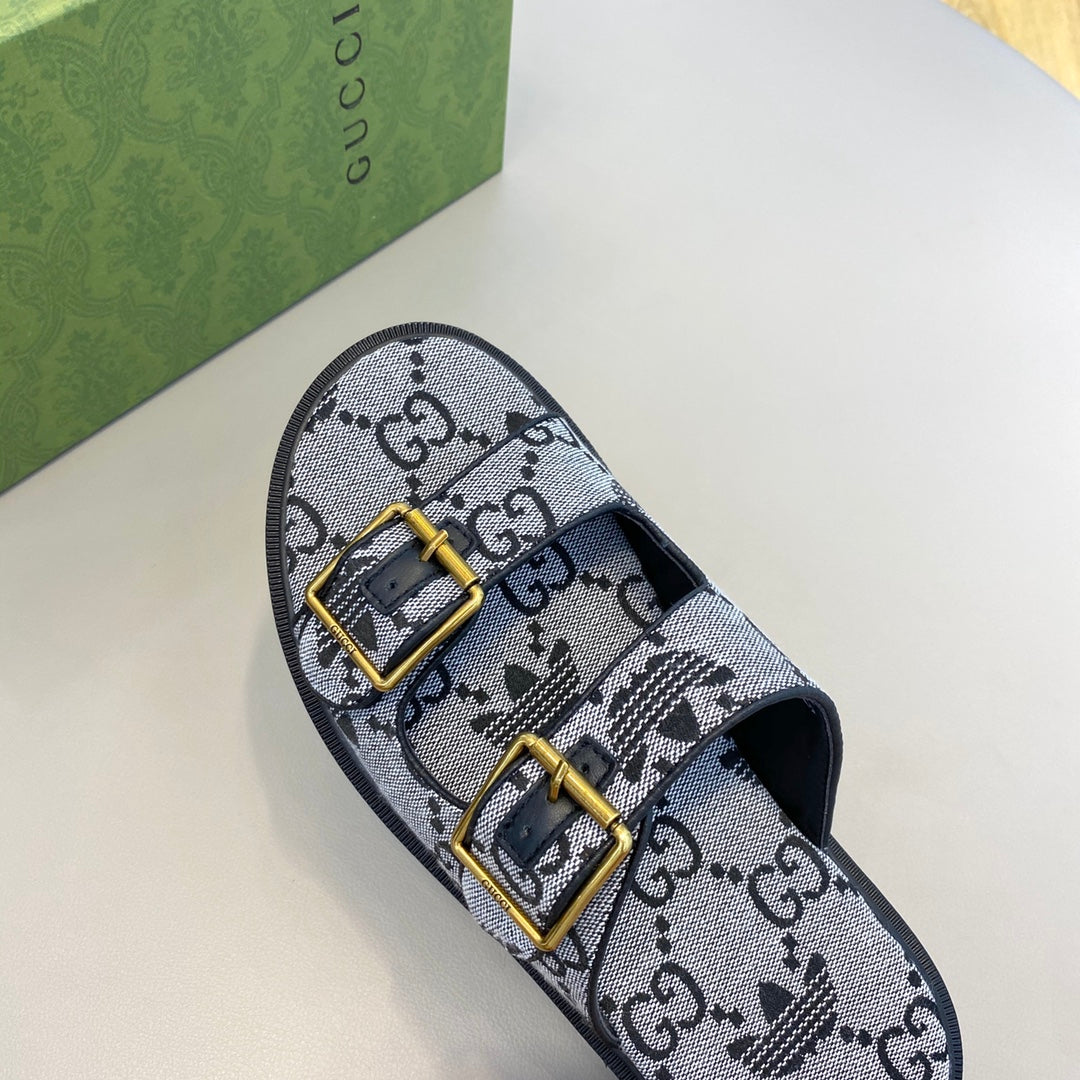 GG x Adidas Men's Sandals Slide Grey Canvas 558899