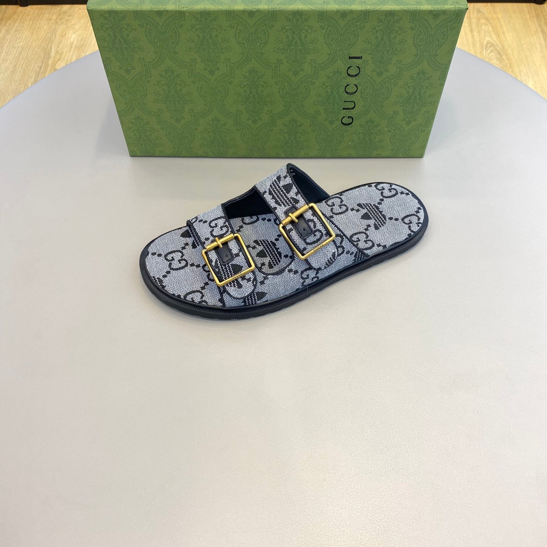 GG x Adidas Men's Sandals Slide Grey Canvas 558899