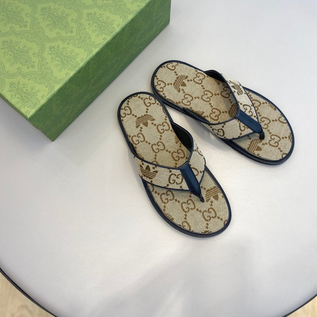 GG x Adidas Men's Thong Sandals Brown Canvas 558907