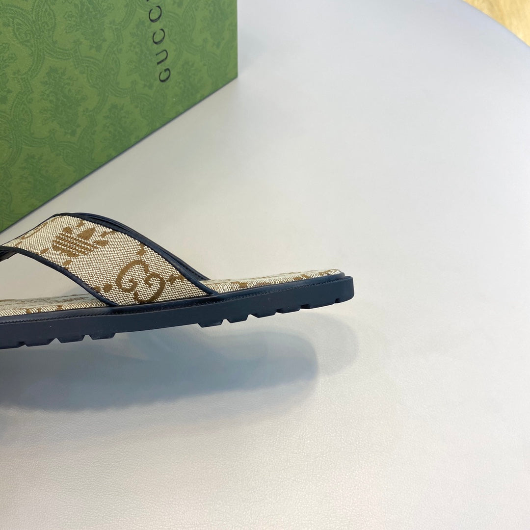 GG x Adidas Men's Thong Sandals Brown Canvas 558907