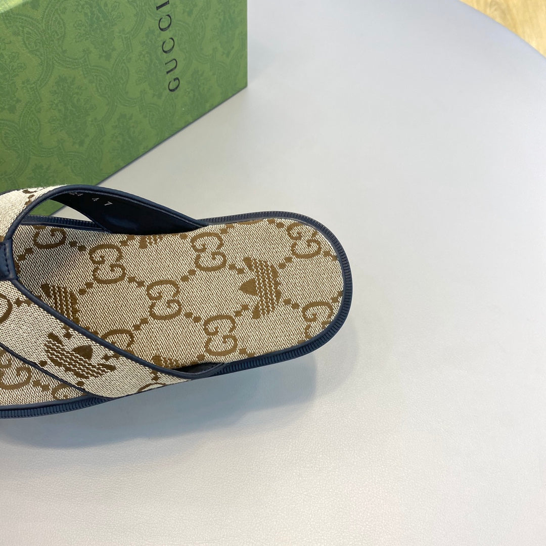 GG x Adidas Men's Thong Sandals Brown Canvas 558907