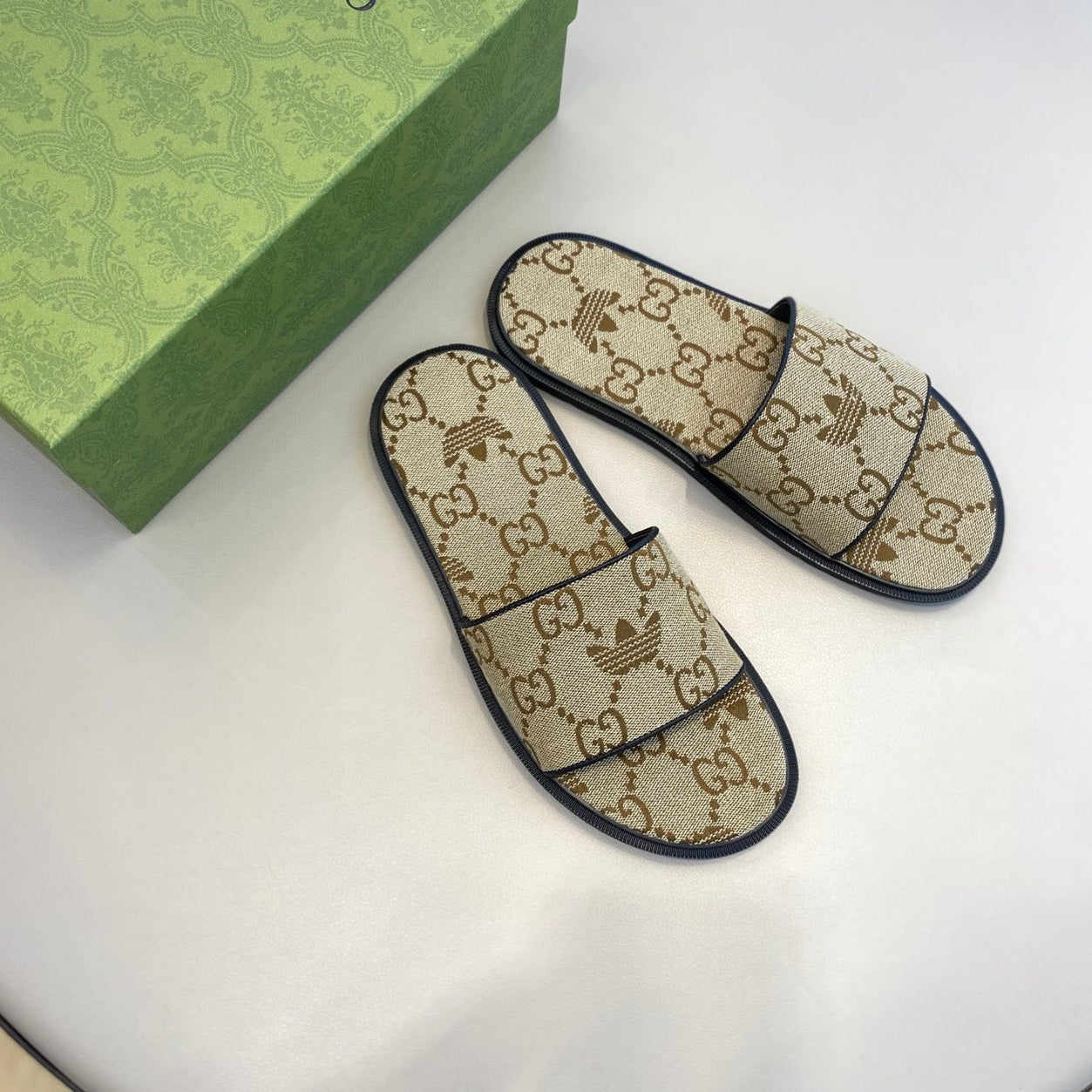 GG x Adidas Men's Sandals Slide Brown Canvas 558907