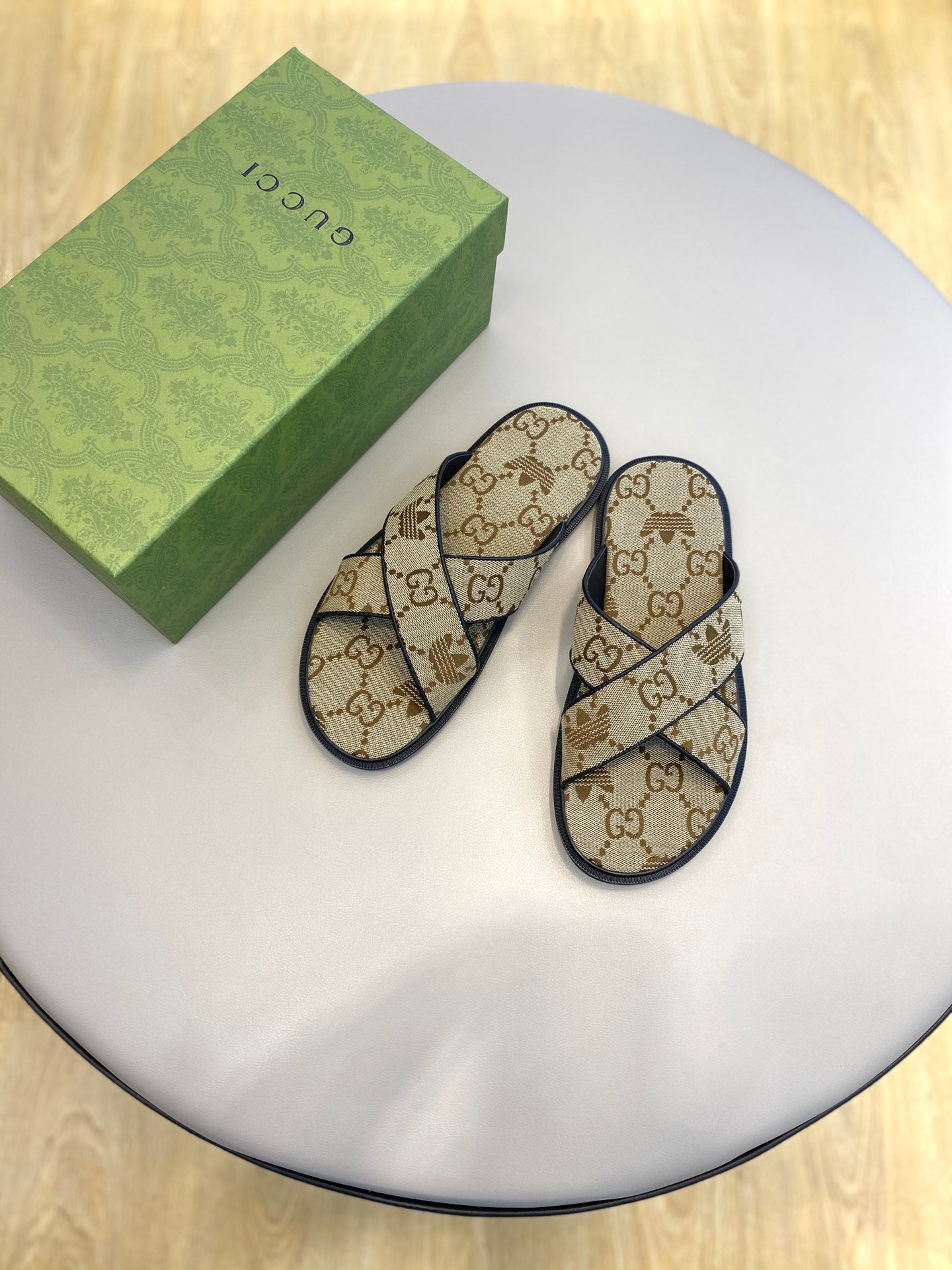 GG x Adidas Men's Sandals Slide Brown Canvas 558910